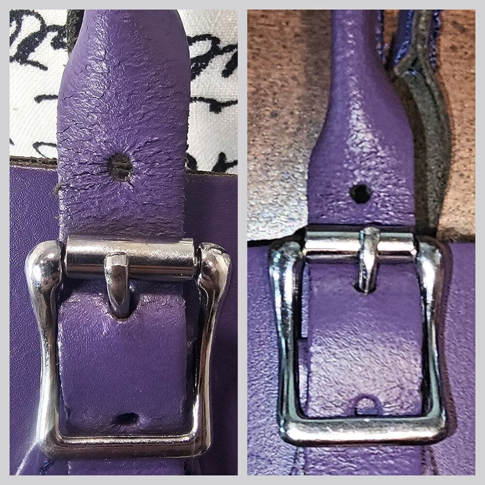 The Leather Satchel Company Deep Purple Mini Tote Made In UK 12.5"x9" Adj Handle - Picture 9 of 13